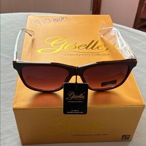Giselle Women's Sunglasses Brown Frame, Clear Earpieces, & Purple Lenses